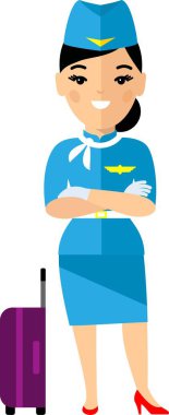 Stewardess in Uniform in Flat Style. Flat cute cartoon stewardess of aircraft characters in air uniform.