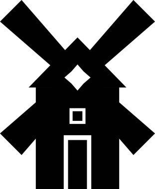 Siyah ve beyaz renk paleti ile Vektör Çizimi Yel Değirmeni.