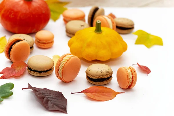 Sobremesa Para Halloween Menu Acção Graças Macarões Pastelaria Franceses Bolo — Fotografia de Stock