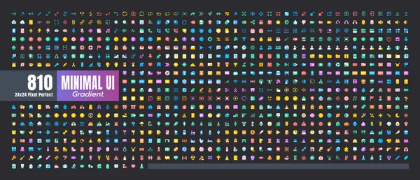 24X24 Pixel Τέλεια Βασικό Σύνολο Διεπαφών Χρήστη 200 Επίπεδες Βαθμιδωτές — Διανυσματικό Αρχείο
