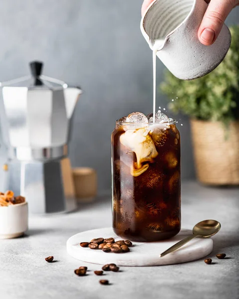 Ice coffee with ice cubes Stock Image