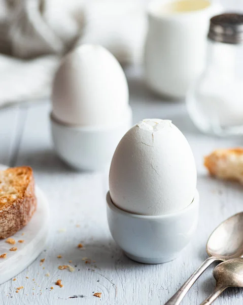 Soft-boiled eggs, breakfast on a white background Stock Photo