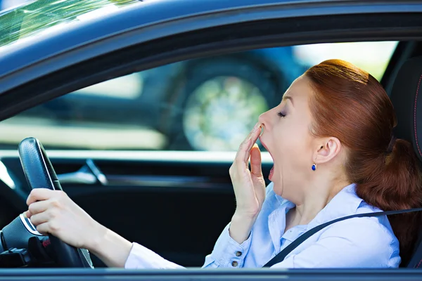Sleepy fatigued driver, driving car — Stock Photo, Image