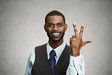Company employee giving three times fingers gesture  clipart