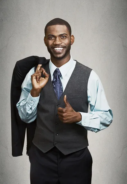 Closeup portrait happy businessman giving thumbs up — Stock Photo, Image