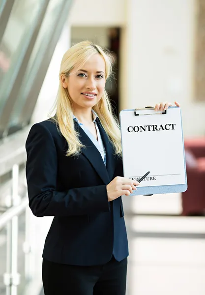 Businesswoman offering to sign contract