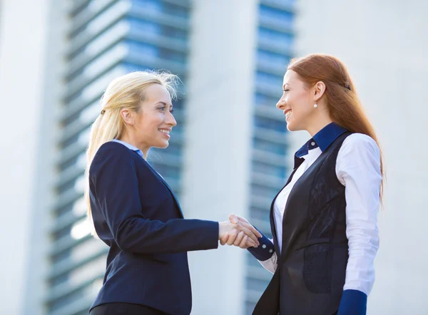 Podnikání žen dává handshake — Stock fotografie