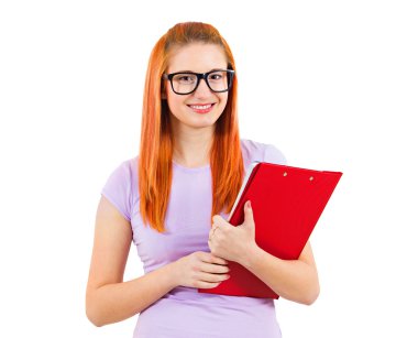 Happy female student holding books clipart