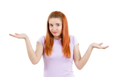 sorunun ne olduğunu soran bir kadın mı? omuzlarında shrugging karıştı.