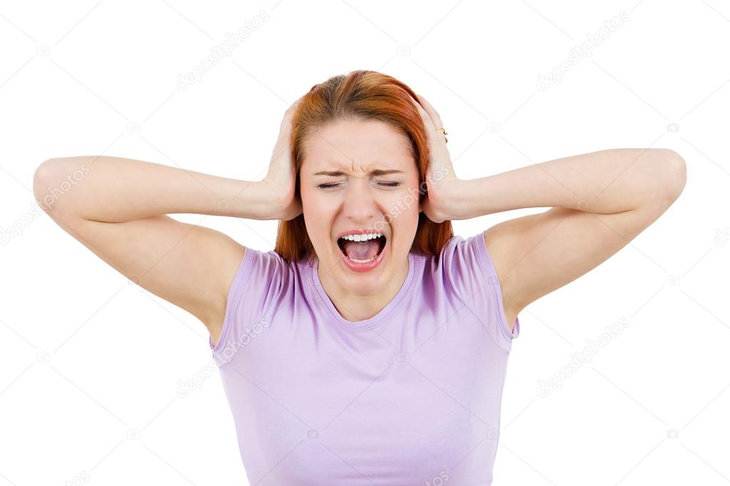 Stressed, screaming young woman