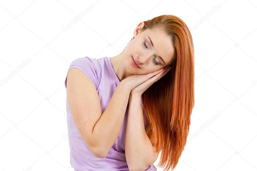 Sleepy young woman, eyes closed