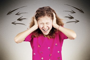 Stressed teen girl screaming, shouting clipart