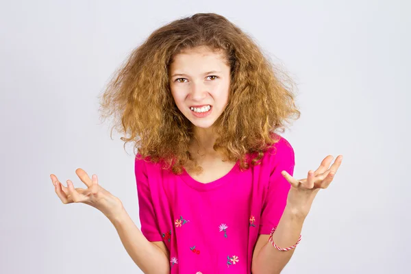 Upset, annoyed girl asking what is the problem? — Stock Photo, Image
