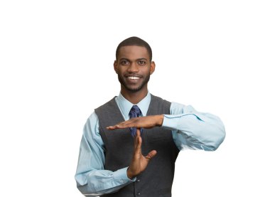 Executive man giving time out gesture with hands clipart