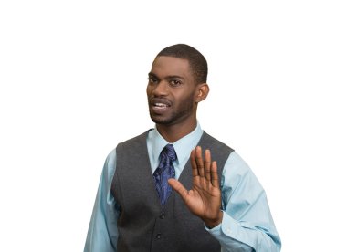 Angry executive gesturing with hands to stop clipart