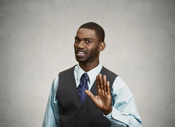 Angry executive gesturing with hands to stop — Stock Photo, Image