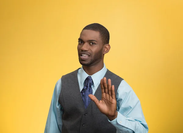 Angry executive gesturing with hands to stop — Stock Photo, Image