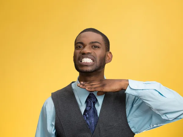 Angry executive man gesturing with hands to stop, cut it out — Stock Photo, Image