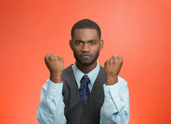 Angry man with fists up in air — Stock Photo, Image