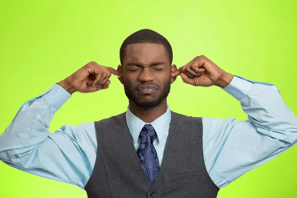 Man Closing Ears Avoiding Unpleasant Conversation, Situation — Stock Photo, Image