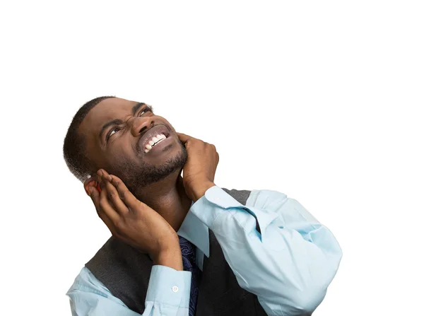 Upset man asking neighbor to stop making loud noise — Stock Photo, Image