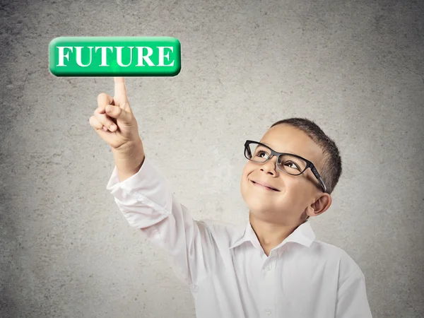 Ragazzo premendo il pulsante futuro — Foto Stock