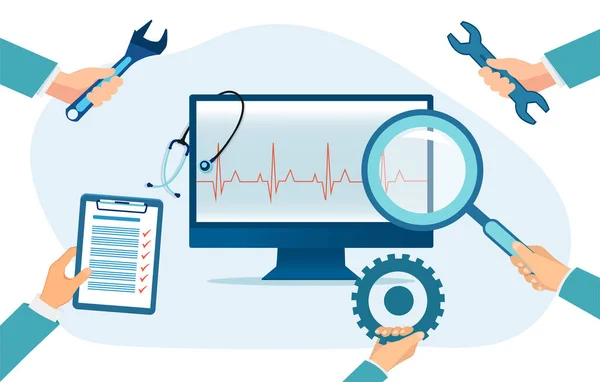 Concetto Riparazione Assistenza Manutenzione Diagnostica Supporto Tecnico Del Computer — Vettoriale Stock