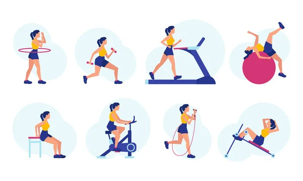 Vecteur Une Jeune Femme Faisant Exercice Dans Une Salle Sport — Image vectorielle