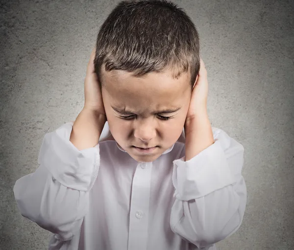 Boy Covers his Ears, hear no evil concept — Stock Photo, Image