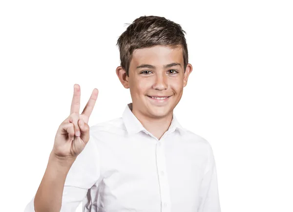 Young man showing number two sign, peace gesture — Stock Photo, Image