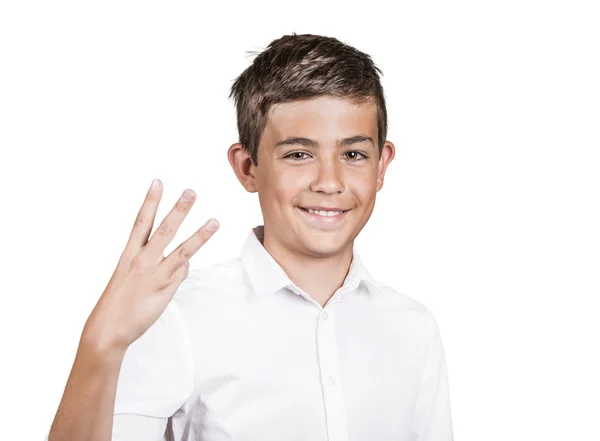 Teenager zeigt drei Finger, Geste Nummer drei — Stockfoto