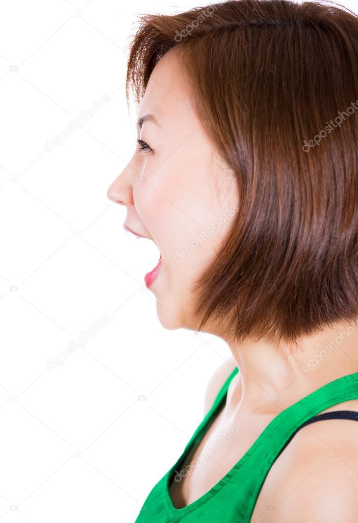 Woman screaming in profile