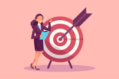 Başarılı bir iş kadınının vektörü hedefi vuruyor. 