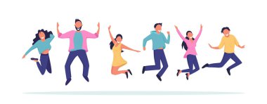 Vector of happy jumping group of young people