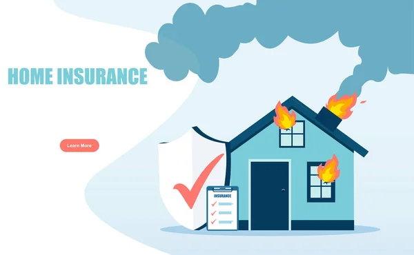 Vector Burning House Fire Insurance Policy Protection Disaster Property Loss — Archivo Imágenes Vectoriales