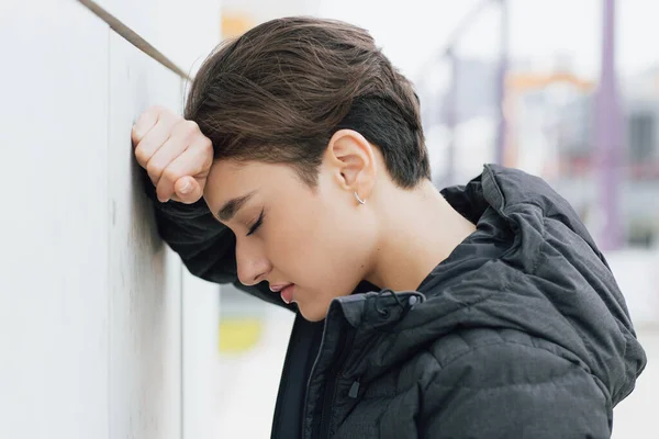 Portrait Stressed Sad Young Woman Outdoors City Urban Lifestyle Stress — Stock Photo, Image