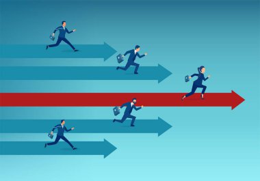 Kazanan bir iş kadınının vektörü bir grup işadamına karşı yarışıyor.  