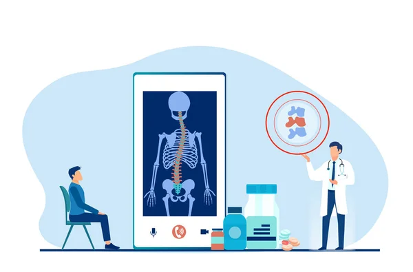 Vector Quiropráctico Médico Que Una Consulta Línea Hombre Con Dolor — Archivo Imágenes Vectoriales