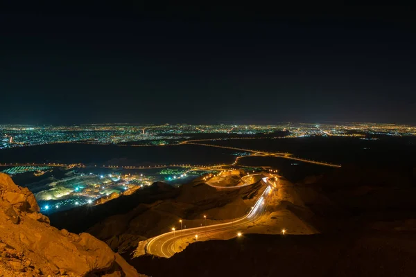 Beautiful Night View Road Leading Jebel Hafeet Mountain Summit Ain — Stockfoto