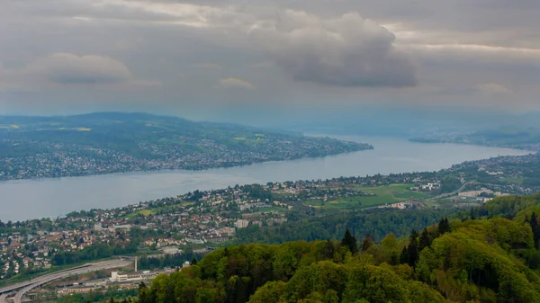 Panoramisch Uitzicht Vanuit Lucht Het Zürichmeer Het Stadsgezicht Van Zürich — Stockfoto