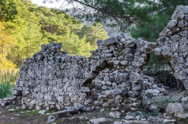 The ruins of buildings of the ancient city of Olympos (Olympus). Cirali beach, Antalya region, Turkey.