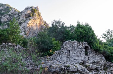 The ruins of buildings of the ancient city of Olympos (Olympus). Cirali beach, Antalya region, Turkey.