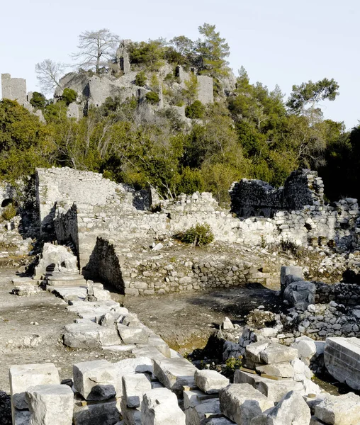 Ruiny Starożytnego Miasta Olimpu Olimp Plaża Cirali Obwód Antalya Turcja — Zdjęcie stockowe