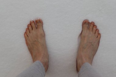 standing barefoot in the snow, hardening in winter clipart