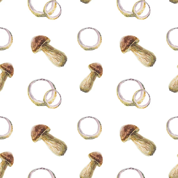 수채화 흰 버섯과 양파 링 패턴 — 스톡 사진