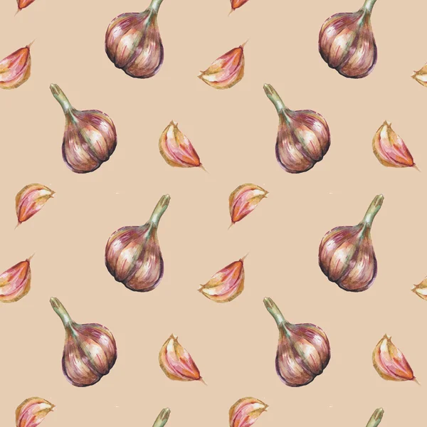 Watercolor garlic pattern — Stock Photo, Image