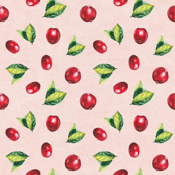 水彩小红莓模式 — 图库照片