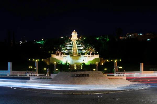 Bahai trädgård på natten, haifa — Stockfoto