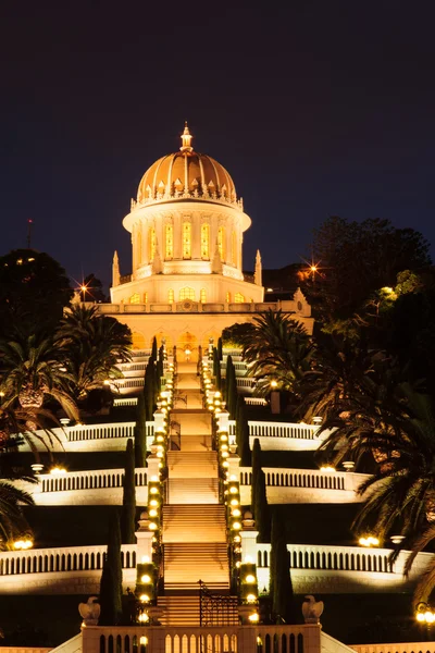 Giardini Bahai di notte, Haifa — Foto Stock