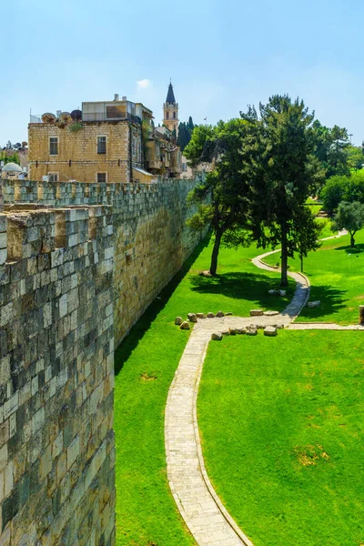 Vista Del Paseo Del Parque Las Murallas Ciudad Vieja Jerusalén — Foto de Stock